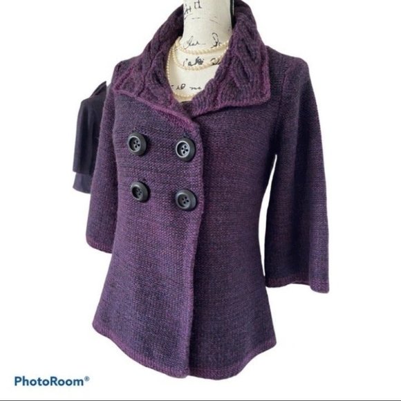 Classiques Entier Purple Wool Double Breasted Cardigan Sweater 3/4 Sleeve Sz S - Picture 6 of 9